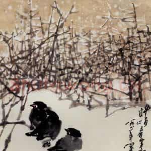 1981年 高冠华《料峭春寒雪满枝》国画花鸟作品图片鉴赏