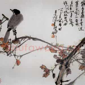 1982年 高冠华《落木萧萧入画题》国画花鸟作品图片鉴赏