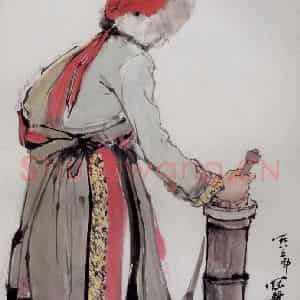 1985年 高冠华《藏女写生》国画花鸟作品图片鉴赏