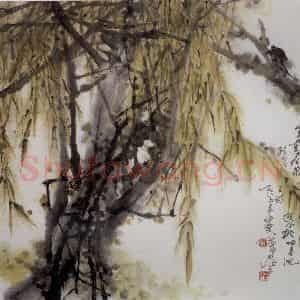1986年 高冠华《柳蝉》国画花鸟作品图片鉴赏