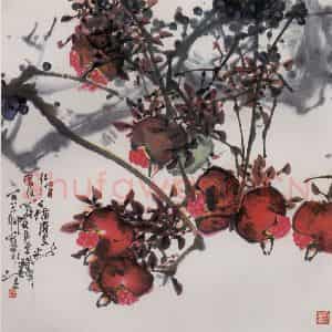1986年 高冠华《石榴》国画花鸟作品图片鉴赏