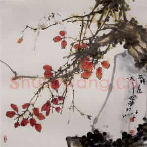 1987年 高冠华《霜红》国画花鸟作品图片鉴赏