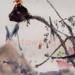 1988年 高冠华《秋塘一角》国画花鸟作品图片鉴赏