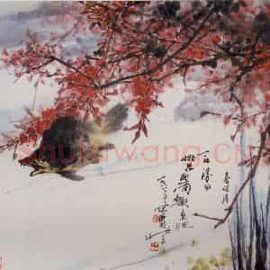 1988年 高冠华《桃花细雨鳜鱼肥》国画花鸟作品图片鉴赏