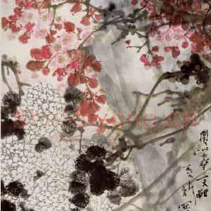 1989年 高冠华《团团似雪一天酣》国画花鸟作品图片鉴赏