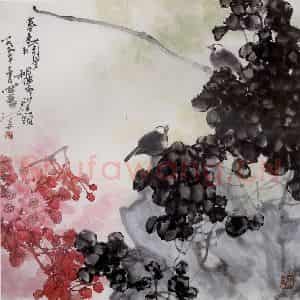 1989年 高冠华《春色绸缪、相伴依依》国画花鸟作品图片鉴赏