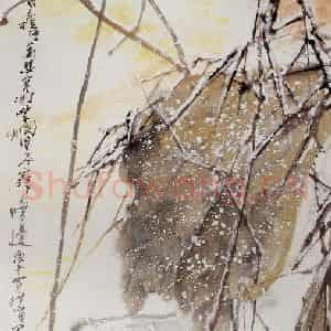1990年 高冠华《飞雪、小鸟》国画花鸟作品图片鉴赏