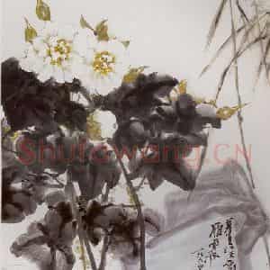 1990年 高冠华《横空一字雁南飞》国画花鸟作品图片鉴赏