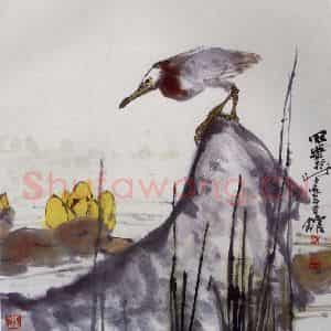 1990年 高冠华《晨》国画花鸟作品图片鉴赏