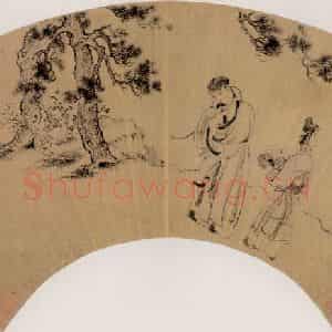 明代 陈洪绶《桐叶题诗》国画综合作品图片鉴赏