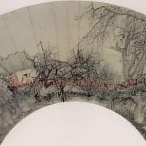 清代 吴宏《秋林读书图》国画山水作品图片鉴赏