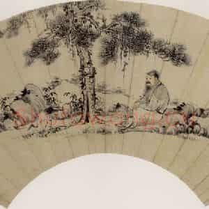 清代 华岩《松荫观鹤图》国画综合作品图片鉴赏