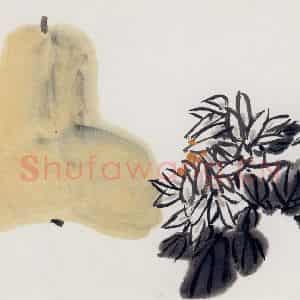1950-60年代之间 潘天寿《葫芦菊花》国画花鸟作品图片鉴赏