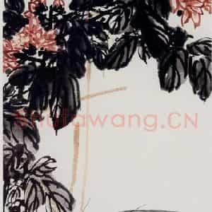 1960年代 潘天寿《盆菊图轴》国画花鸟作品图片鉴赏