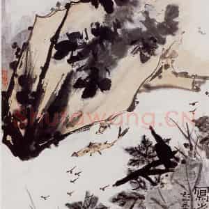 1961年 潘天寿《少陵诗意图轴》国画综合作品图片鉴赏