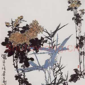 1960年代 潘天寿《菊竹图轴》国画花鸟作品图片鉴赏