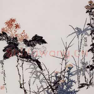 1963年 潘天寿《雁荡山花图轴》国画花鸟作品图片鉴赏