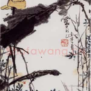 1965年 潘天寿《黄荷图轴》国画花鸟作品图片鉴赏