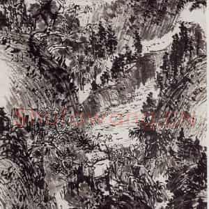 1928年 潘天寿《青山白云图轴》国画山水作品图片鉴赏