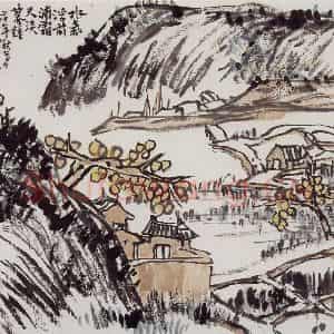 1931年 潘天寿《霜天暮钟图》国画山水作品图片鉴赏