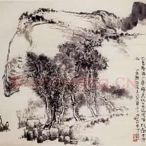 1947年 潘天寿《水墨山水图轴》国画山水作品图片鉴赏