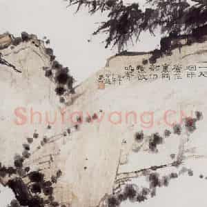 1948年 潘天寿《烟雨蛙声图轴》国画综合作品图片鉴赏