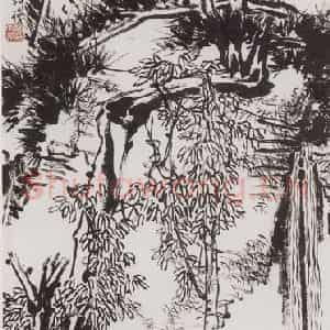 1953年 潘天寿《焦墨山水图轴》国画山水作品图片鉴赏