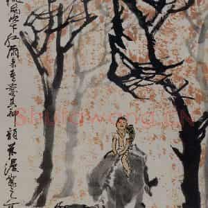 1980年 李可染《霜叶红雨图》国画综合作品图片鉴赏
