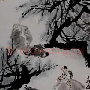 李可染《春塘渡牛图》国画综合作品图片鉴赏