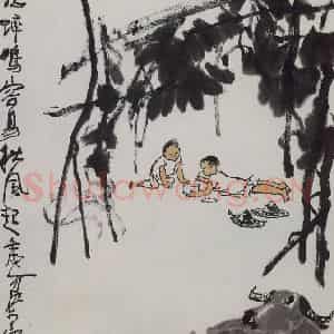 1982年 李可染《秋趣图》国画综合作品图片鉴赏