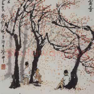 1982年 李可染《霜叶红于二月花》国画综合作品图片鉴赏