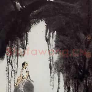 1984年 李可染《榕荫渡牛图》国画综合作品图片鉴赏