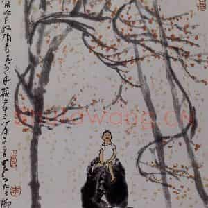 1984年 李可染《秋风吹下红雨来》国画综合作品图片鉴赏