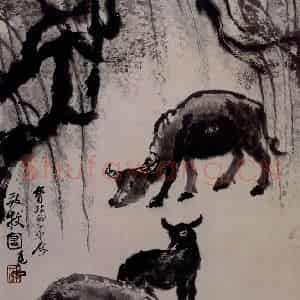 李可染《放牧图》国画走兽作品图片鉴赏