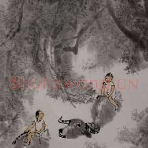 1984年 李可染《榕下渡牛图》国画综合作品图片鉴赏
