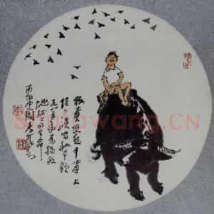 1985年 李可染《信口漫唱和平歌(圆光)》国画综合作品图片鉴赏