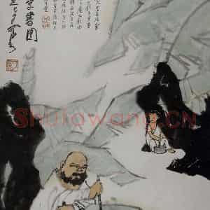 1985年 李可染《怀素种蕉学书图》国画人物作品图片鉴赏