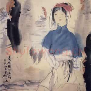 1990年 刘国辉《养鸡姑娘》国画人物作品图片鉴赏