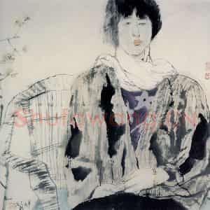1991年 刘国辉《绿梅》国画人物作品图片鉴赏