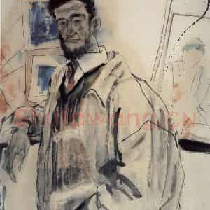 1991年 刘国辉《留胡子的青年》国画人物作品图片鉴赏
