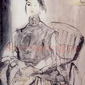 1990年 刘国辉《穿民族服装的模特儿》国画人物作品图片鉴赏