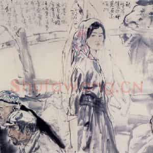 1991年 刘国辉《牛羊市场上》国画人物作品图片鉴赏