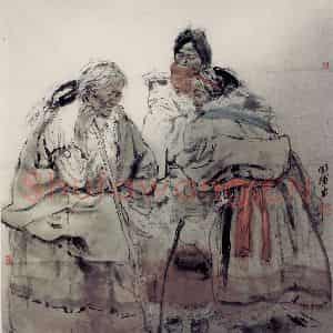 1991年 刘国辉《拉卜楞寺前》国画人物作品图片鉴赏