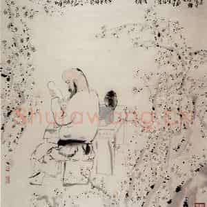 1991年 刘国辉《今冬心读经图》国画人物作品图片鉴赏