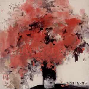 1988年 刘国辉《落霞》国画花鸟作品图片鉴赏