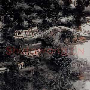 黄宾虹《红叶扁舟》国画山水作品图片鉴赏