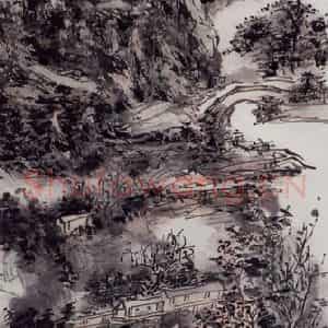 黄宾虹《江干茅堂》国画山水作品图片鉴赏