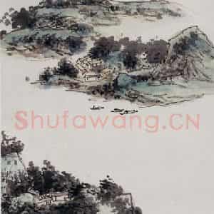 黄宾虹《渠河山色》国画山水作品图片鉴赏