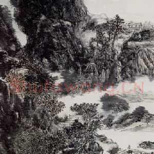 黄宾虹《翠峰溪桥》国画山水作品图片鉴赏