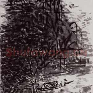 黄宾虹《柳荫摇渡》国画山水作品图片鉴赏